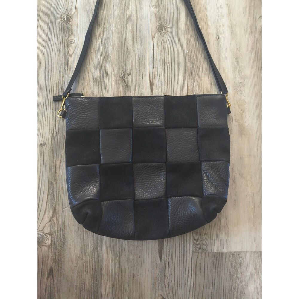 Primecut checkered leather mini hobo purse - black